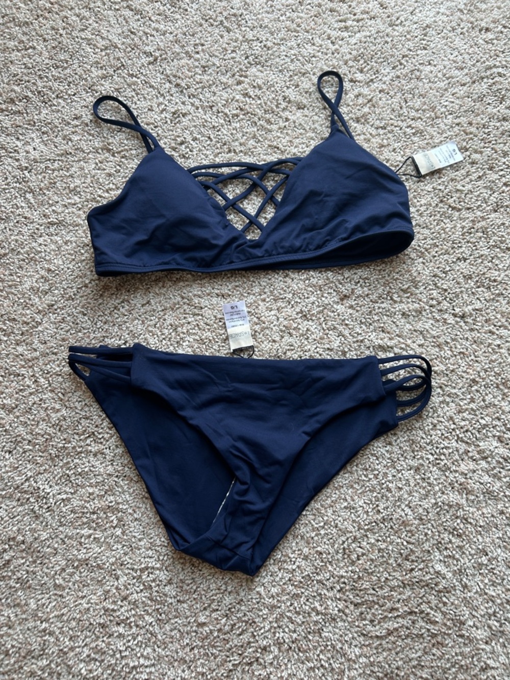 Women's Navy Strappy Bikini Set -Classic Triangle Top & Side-Detail Bottom